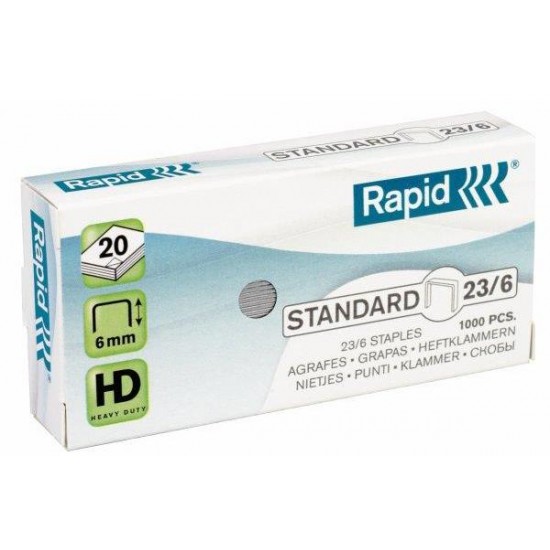 Capse RAPID Standard 23/ 6, 1000 buc/cutie - pentru 2-20 coli