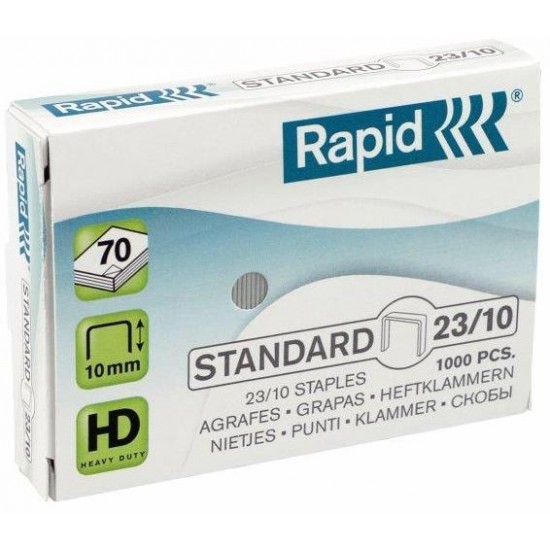 Capse RAPID Standard 23/10, 1000 buc/cutie - pentru 40-70 coli