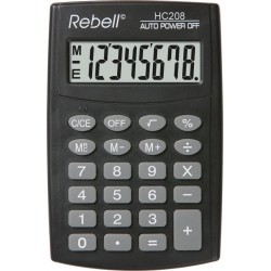 Calculator de buzunar, 8 digits, 98 x 65 x 9 mm, Rebell HC208 - negru