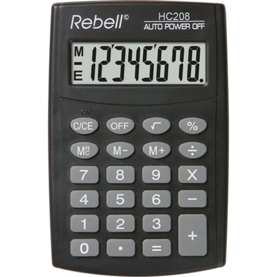 Calculator de buzunar, 8 digits, 98 x 65 x 9 mm, Rebell HC208 - negru