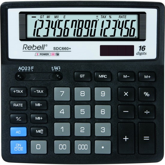 Calculator de birou, 16 digits, 156 x 156 x 30 mm, Rebell SDC 660+ - negru