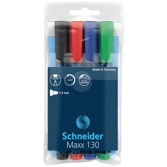 Marker permanent SCHNEIDER Maxx 130, varf de 1-3mm, rotund, 4 culori/set