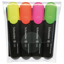 Textmarker SCHNEIDER Job, varf lat, 4 culori/set - (G, O, V, R) Textmarker SCHNEIDER Job, varf lat, 4 culori/set - (G, O, V, R)