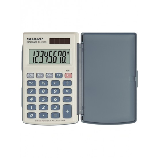 Calculator de buzunar, 8 digits, 105 x 64 x 11 mm, dual power, capac plastic, SHARP EL-243S - gri