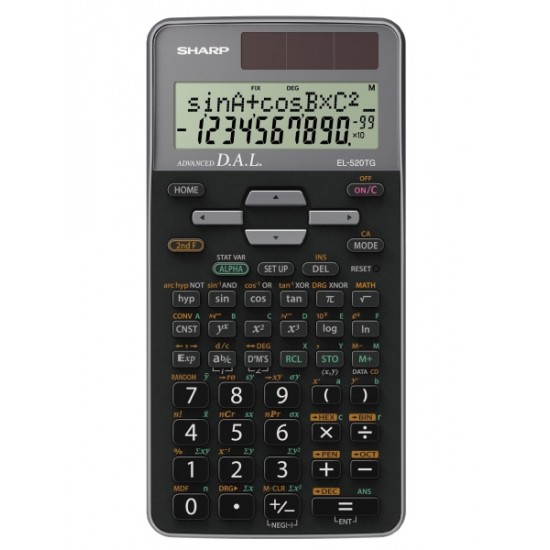 Calculator stiintific, 10 digits, 400+ functiuni, 161x80x15 mm, dual power, SHARP EL-520TGGY - gri