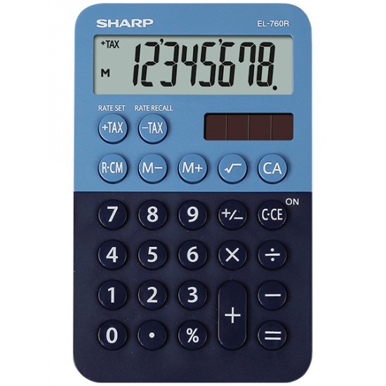 Calculator de buzunar, 8 digits, 120 x 76 x 23 mm, dual power, SHARP EL-760R-BL -albastru/bleumarin
