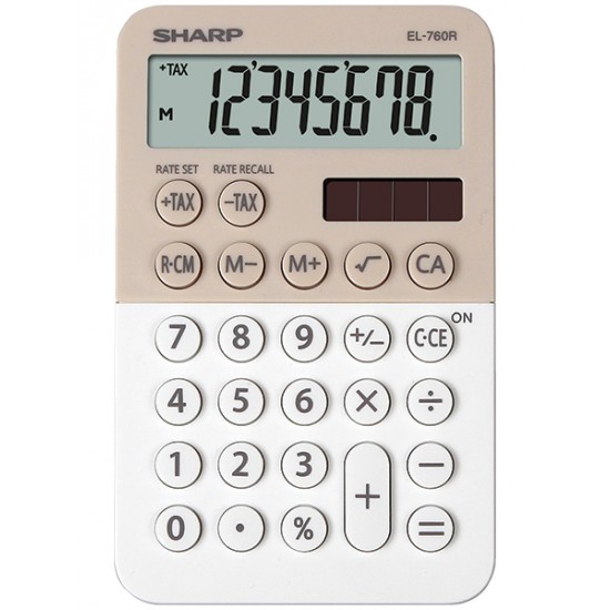 Calculator de buzunar, 8 digits, 120 x 76 x 23 mm, dual power, SHARP EL-760R-LA - bej/alb