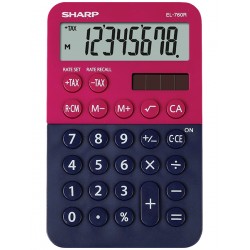 Calculator de buzunar, 8 digits, 120 x 76 x 23 mm, dual power, SHARP EL-760R-RB - rosu/bleumarin