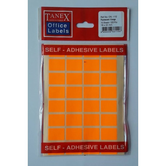 Etichete autoadezive color, 16 x 22 mm, 160 buc/set, TANEX - orange fluorescent