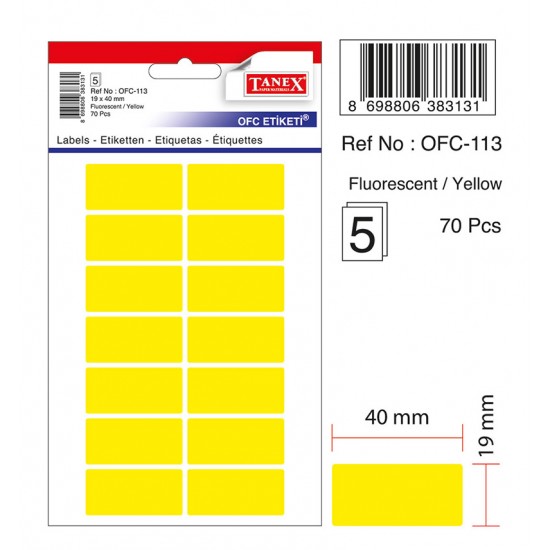 Etichete autoadezive color, 19 x 40 mm, 70 buc/set, TANEX - galben fluorescent