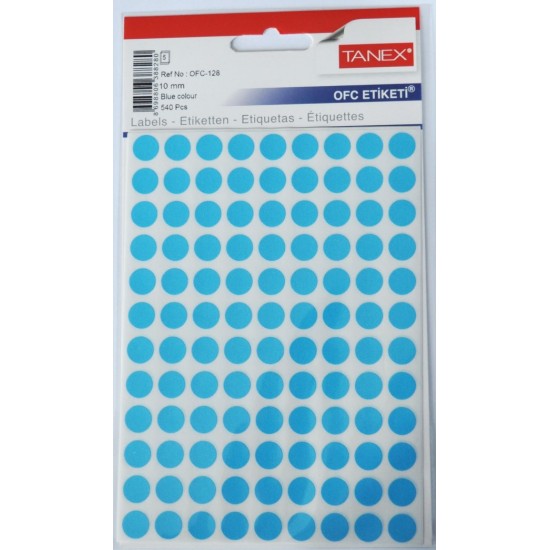 Etichete autoadezive color, D10 mm, 540 buc/set, TANEX - albastru