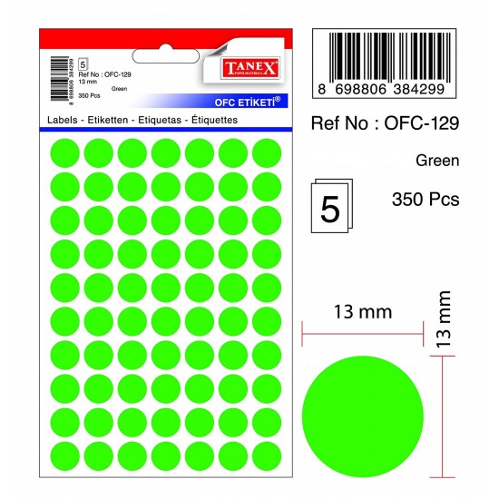 Etichete autoadezive color, D13 mm, 350 buc/set, TANEX - verde