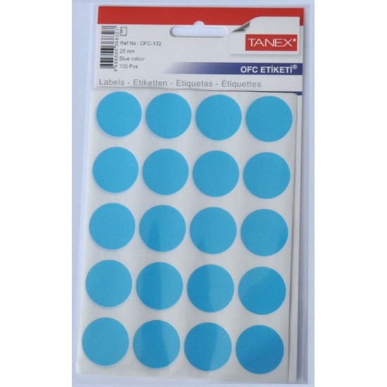 Etichete autoadezive color, D25 mm, 100 buc/set, TANEX - albastru