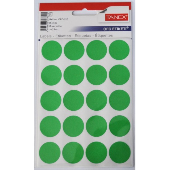 Etichete autoadezive color, D25 mm, 100 buc/set, TANEX - verde
