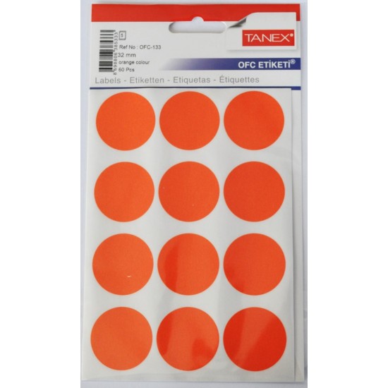 Etichete autoadezive color, D32 mm, 60 buc/set, TANEX - orange